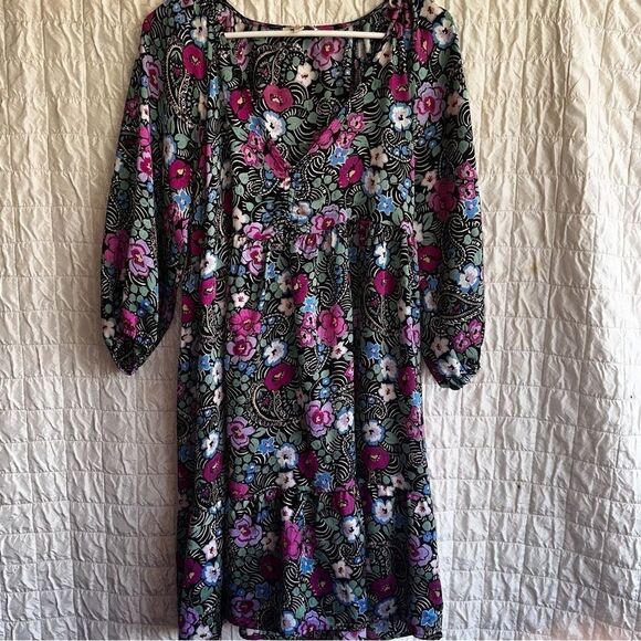 UMGEE Floral Mini Tunic Dress babydoll 3/4 elastic sleeve sz M - Picture 1 of 10